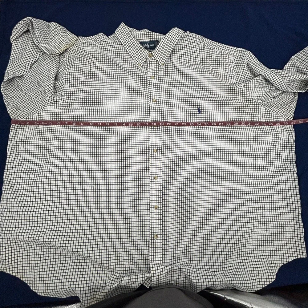 Ralph Lauren Shirt Mens 6XB Big White Navy Check Classic Fit Long Sleeve Pony